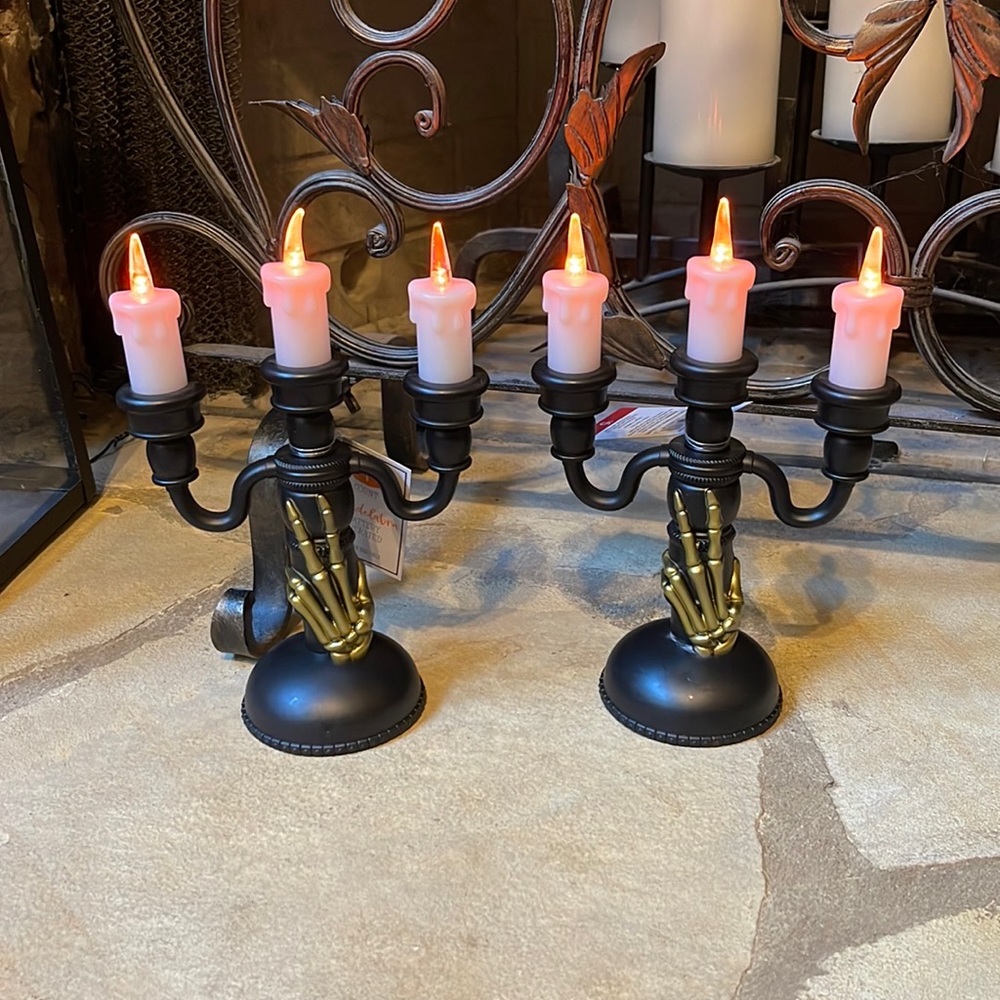 NWT Black Light Up Halloween Candelabras Decor 2 Piece Set
